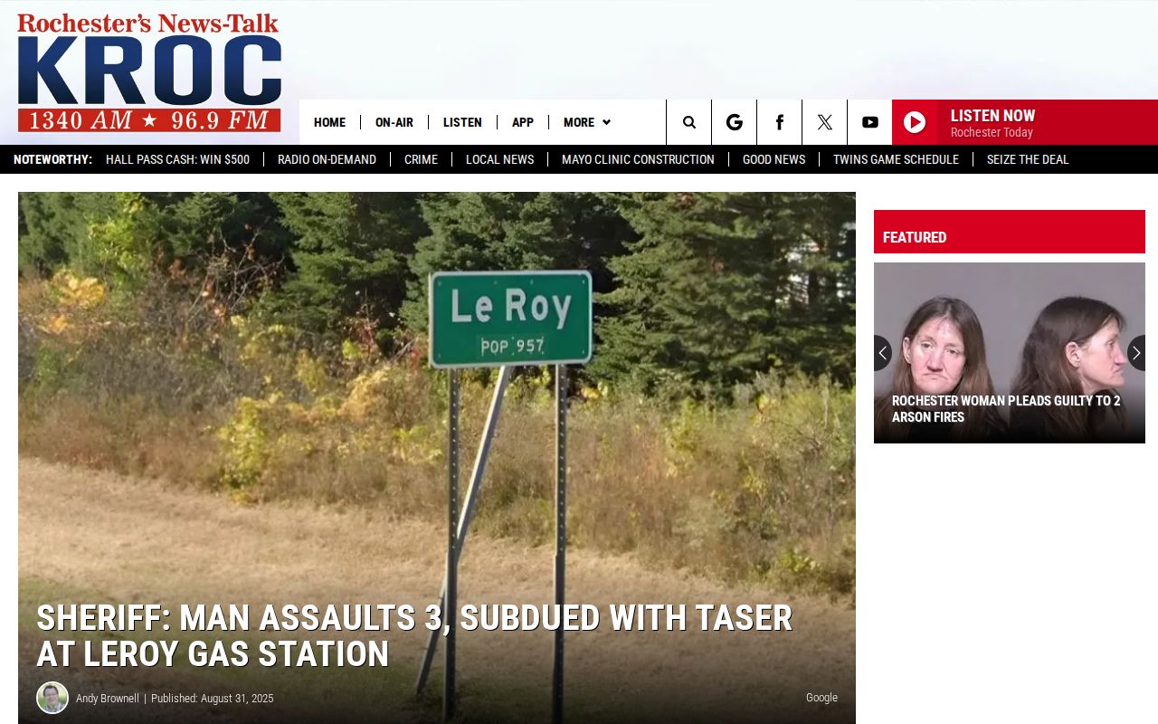 Mower County booking news example from KROC about a Le Roy arrest report