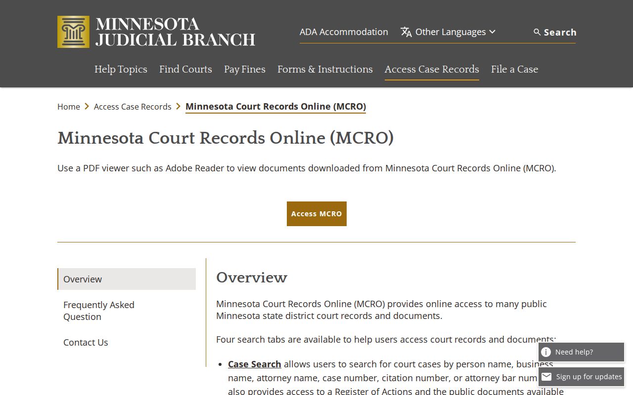 Mower County warrant court record search through Minnesota Court Records Online