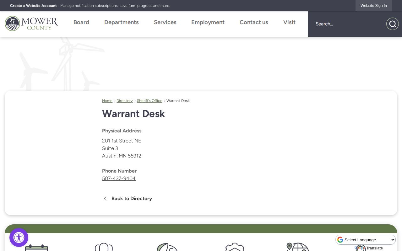 Mower County Warrant Desk official contact record