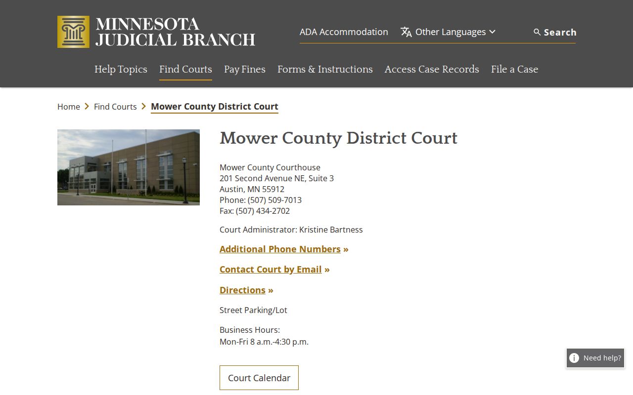Mower County District Court booking-to-disposition record source